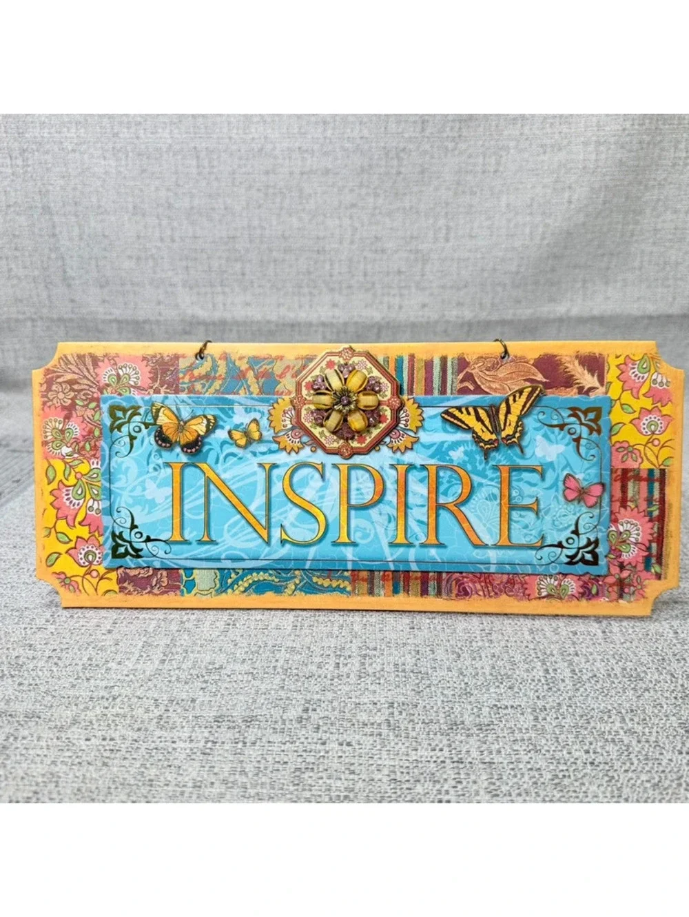 3D Jeweled Inspire Butterfly Floral Wall Plaque Sign Hanging Home Decor